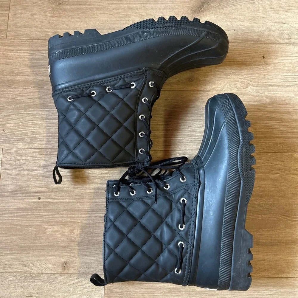 Sperry Top-Sider Saltwater Quilted Duck Boots Black Waterproof Rain Snow